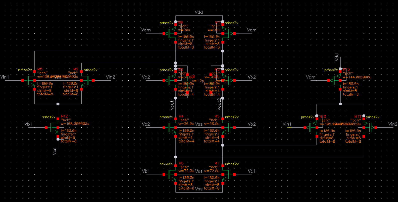 Folded cascode OTA schematic
