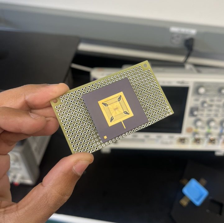Packaged die held in hand